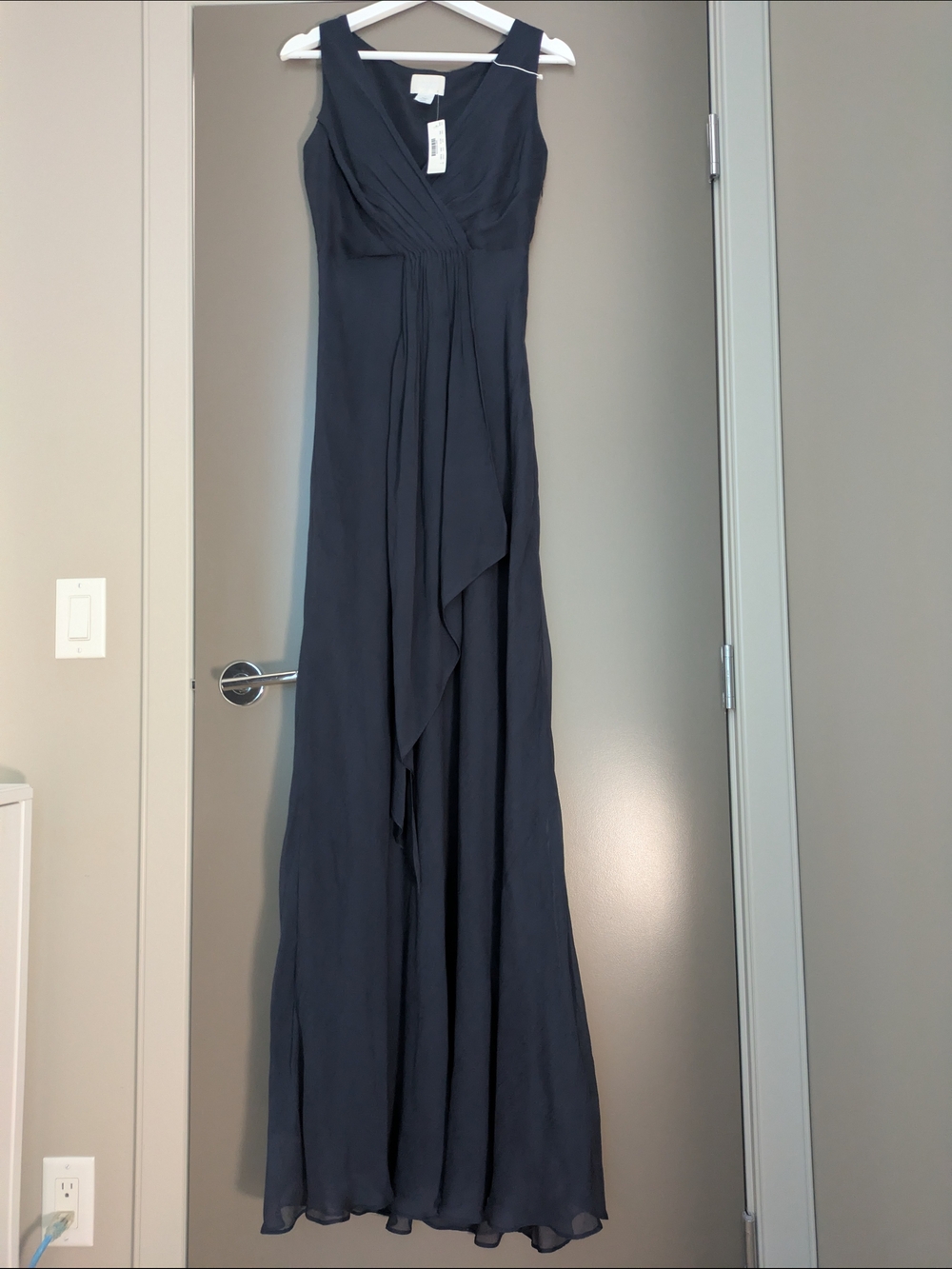 NWT J.Crew 100% Silk Chiffon Maxi Dress Evening Gown Navy Blue Size 4 Occasion